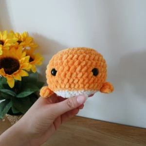 peluche baleine orange au crochet artisanale